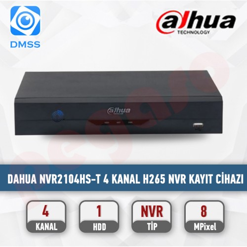 DAHUA NVR2104HS-T 4 KANAL  H.265 NVR KAYIT CİHAZI